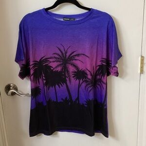 Women's Purple and Pink Palm Tree Blouse